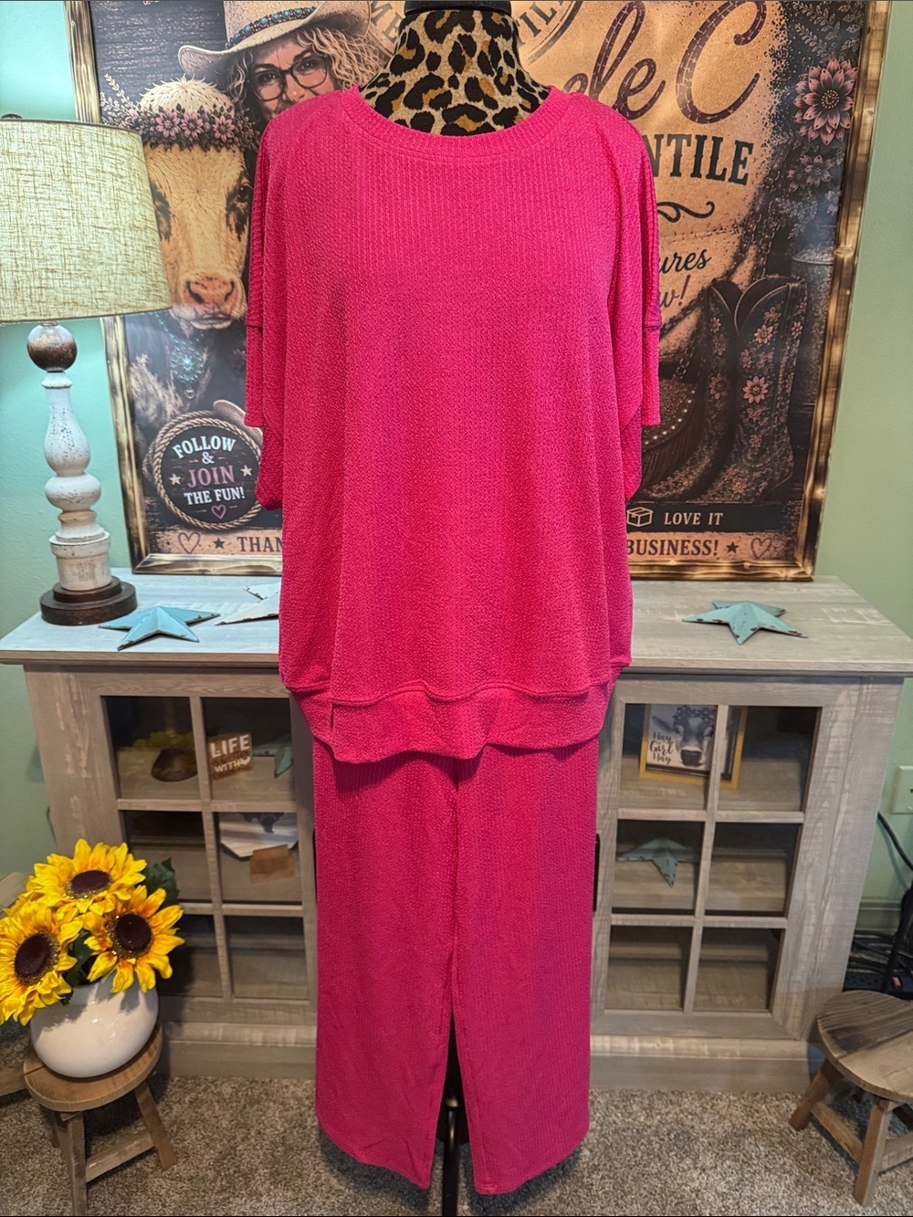 Double Take Bright Pink Two-Piece Knit Set Size XL